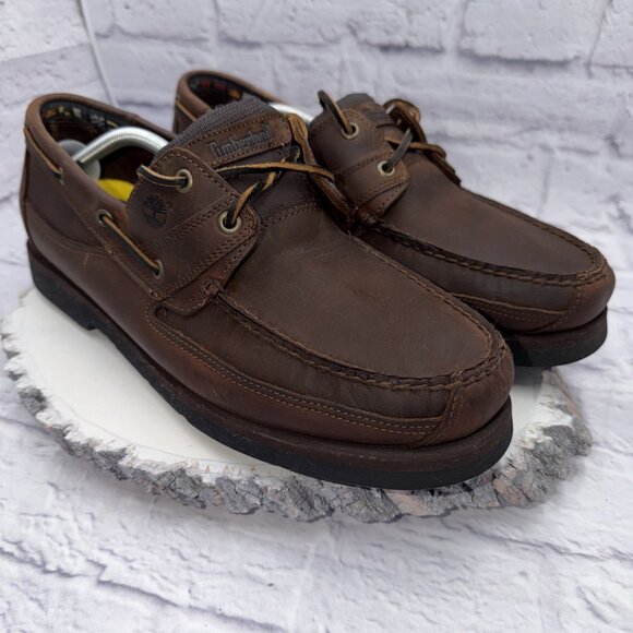 Timberland Mens Size 13W Brown Leather Loafer Boat Shoe 71024 Slip On Casual - Picture 1 of 13